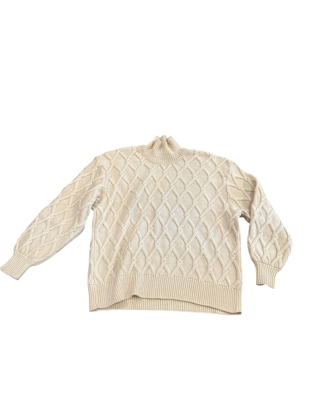 St. John / cream ivory mock neck  Cable Knit Sweater Jacket Small